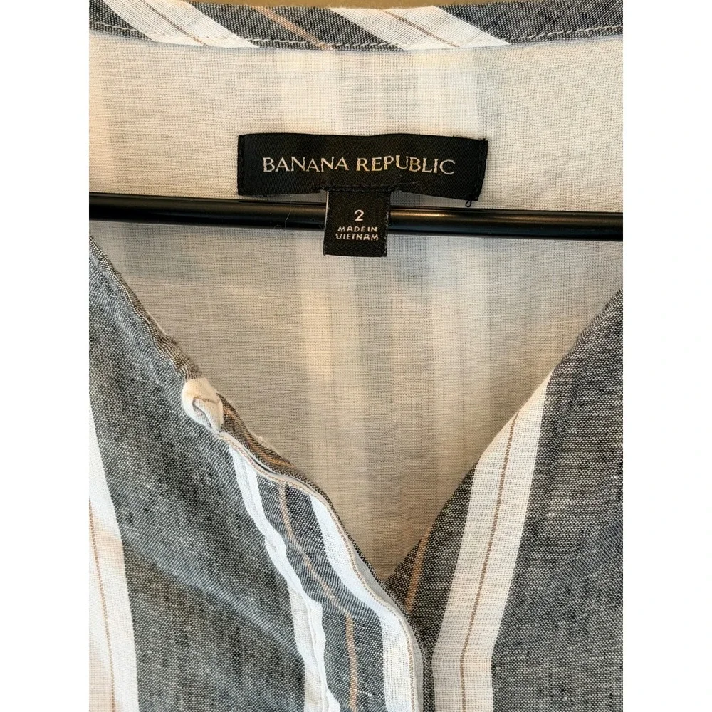 Banana Republic‎ Womens Grey White Striped Linen Cotton Romper Size 2